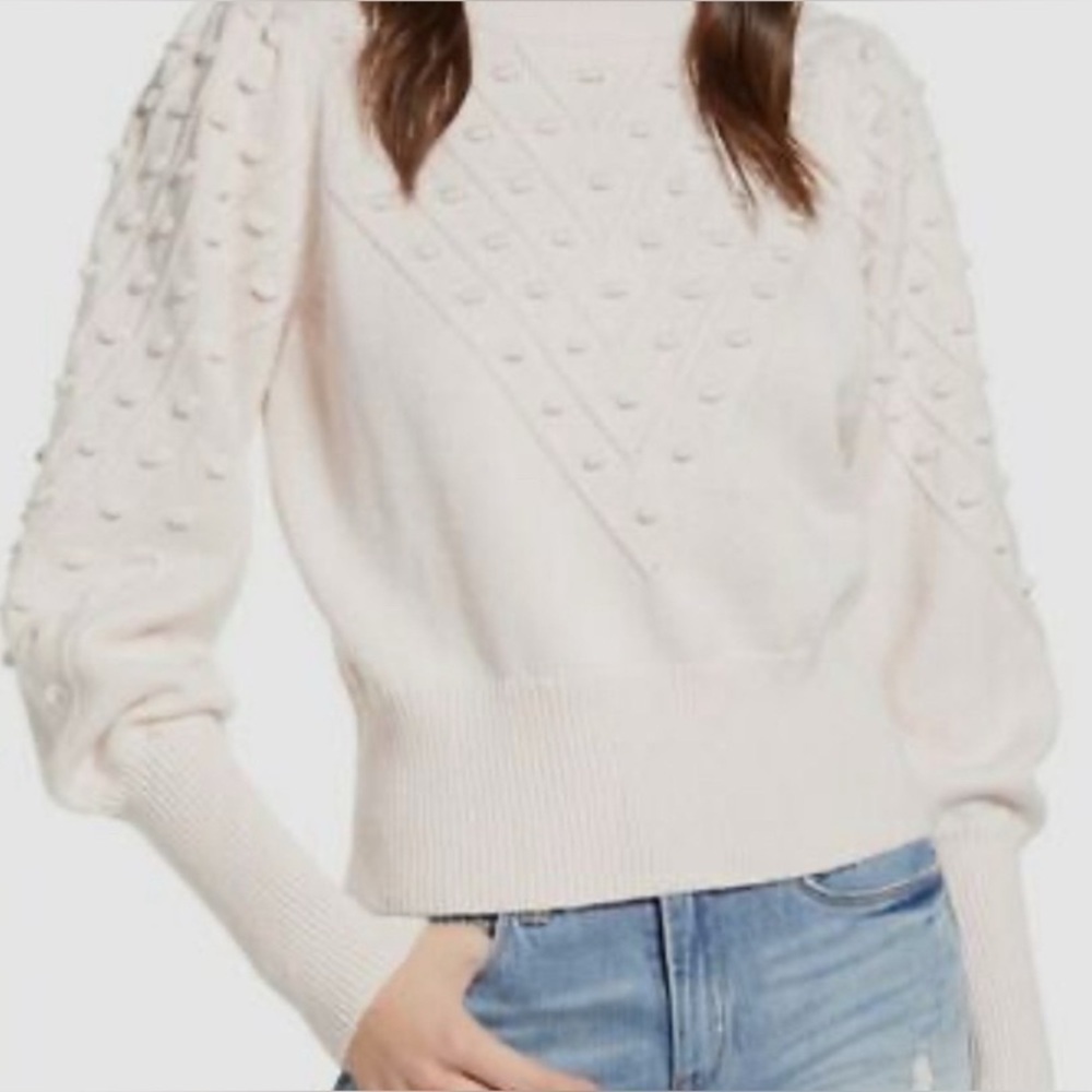 French Connection Bobble-Knit pom cream Sweater Juliet Sleeve old money